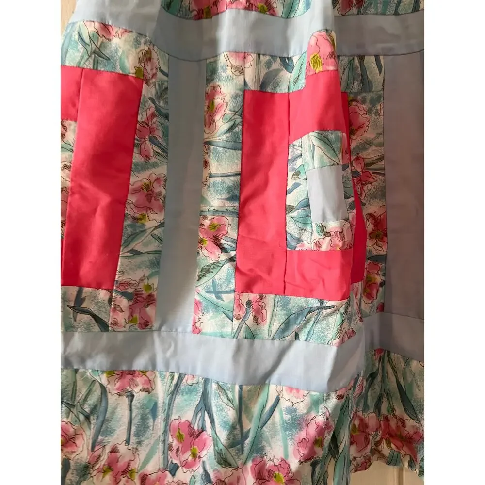 Vintage baby blue and bright pink Floral half apron